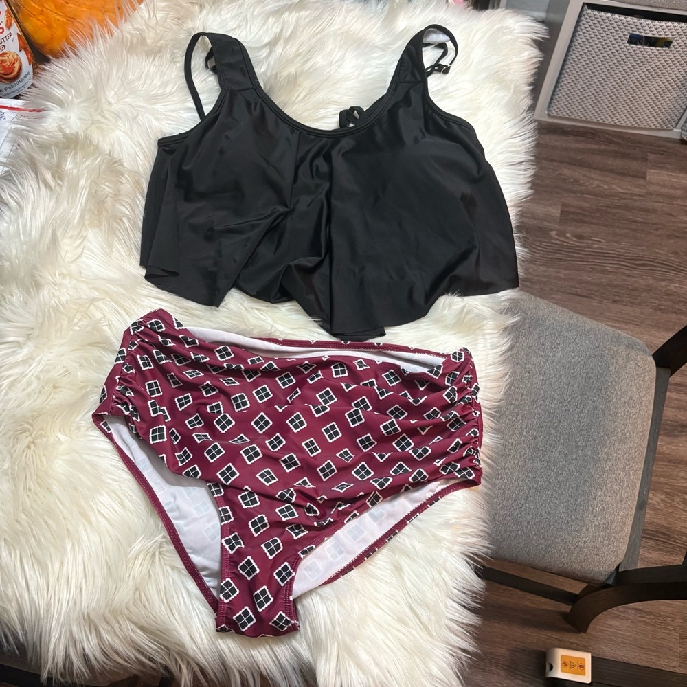 Black and Wine Women's Swimsuit - Picture 3 of 7